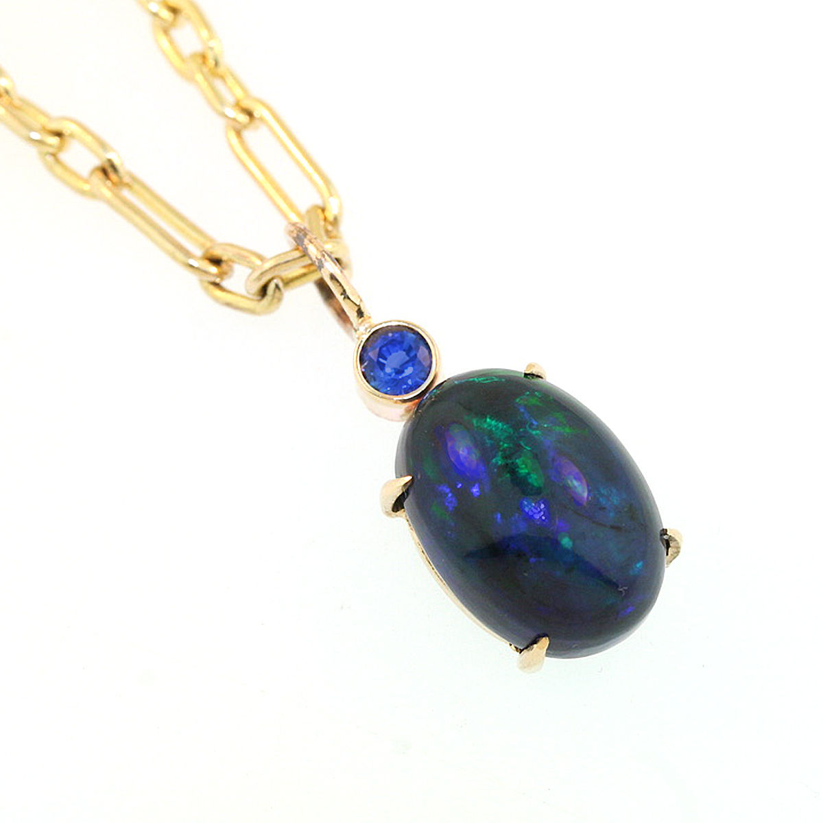 SOLD -Black Opal and Sapphire Charm in 14K Yellow Gold