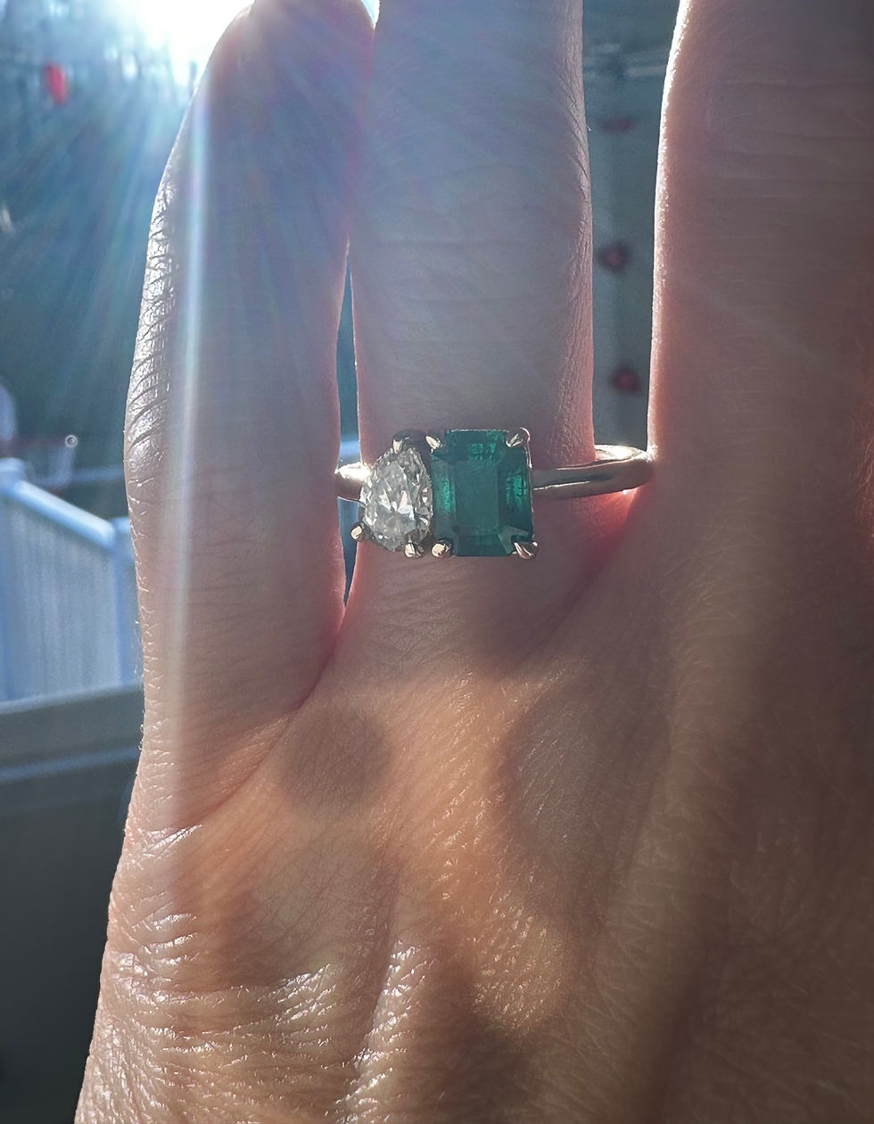Thumbnail: SOLD Emerald and Diamond Toi et Moi Ring