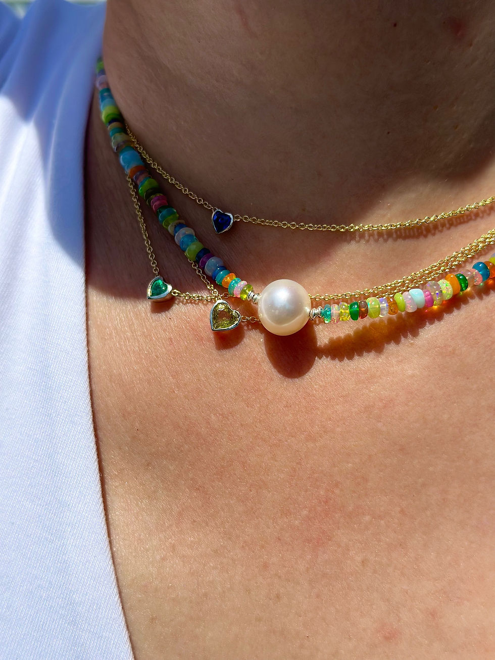 Thumbnail: Precious Gemstone Heart Necklaces in Gold 