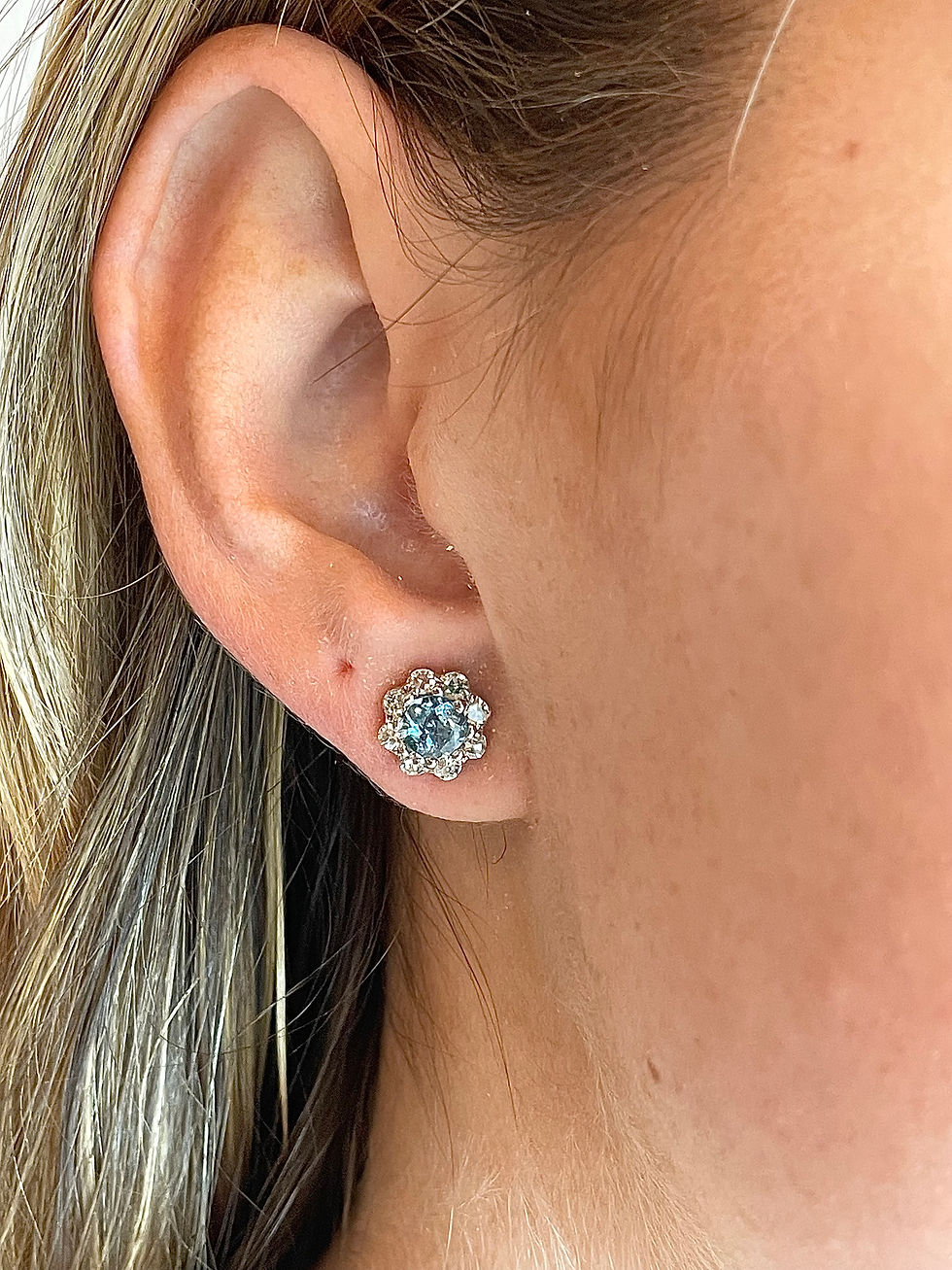 Thumbnail: Aquamarine & Diamond Studs (Made to order)