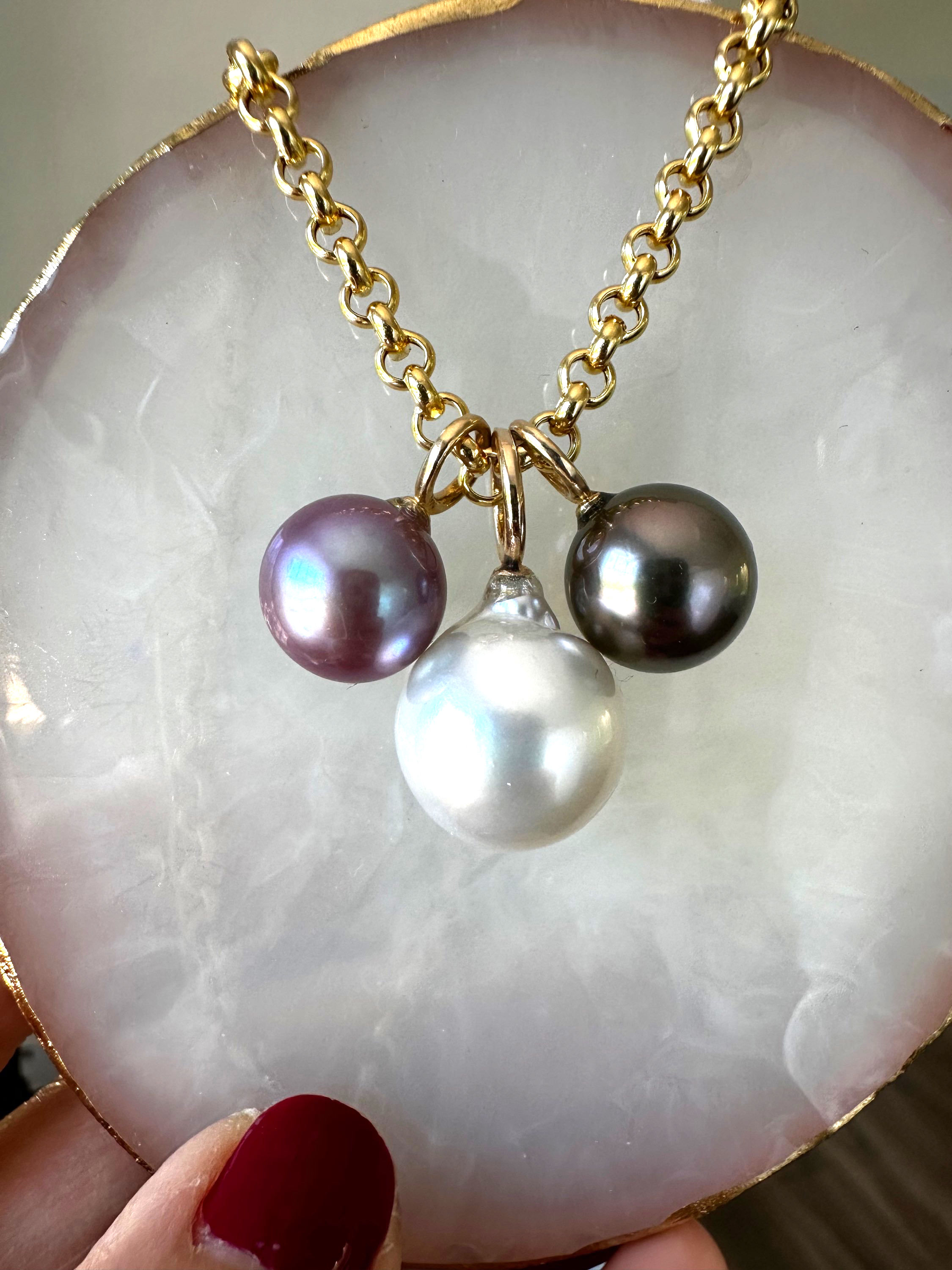 “Trio Of Pearls”  South Sea, Tahitian and Freswater Pearl necklace 