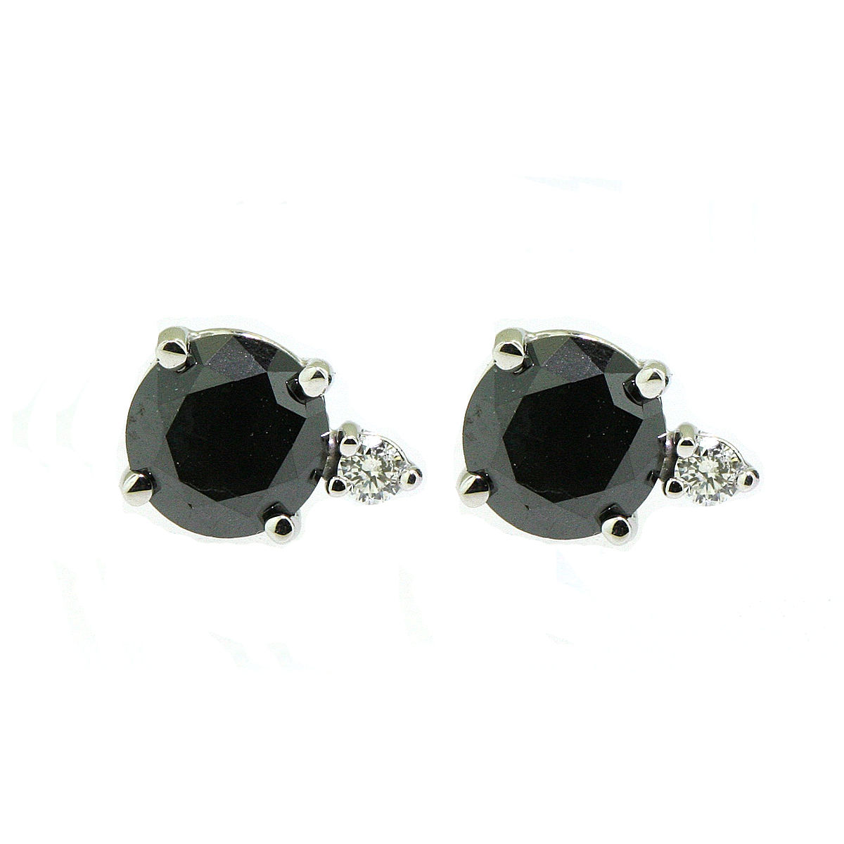 Black and White Diamond Studs 14k White Gold