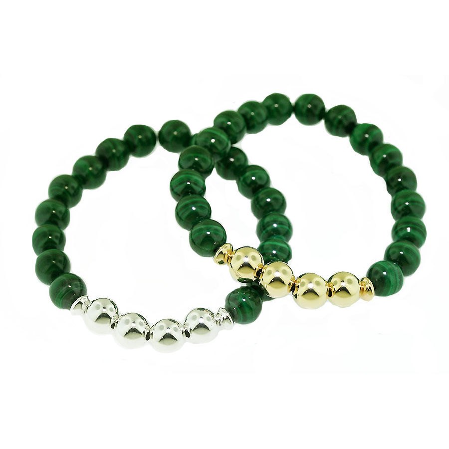 Malachite Bungee Bracelets in Sterling Silver or Gold Filled