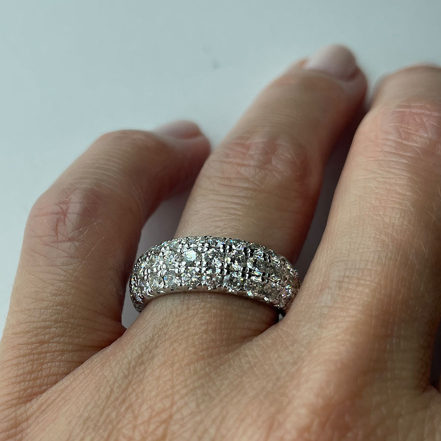 Thumbnail: 3 Row Pave Diamond Ring in White Gold