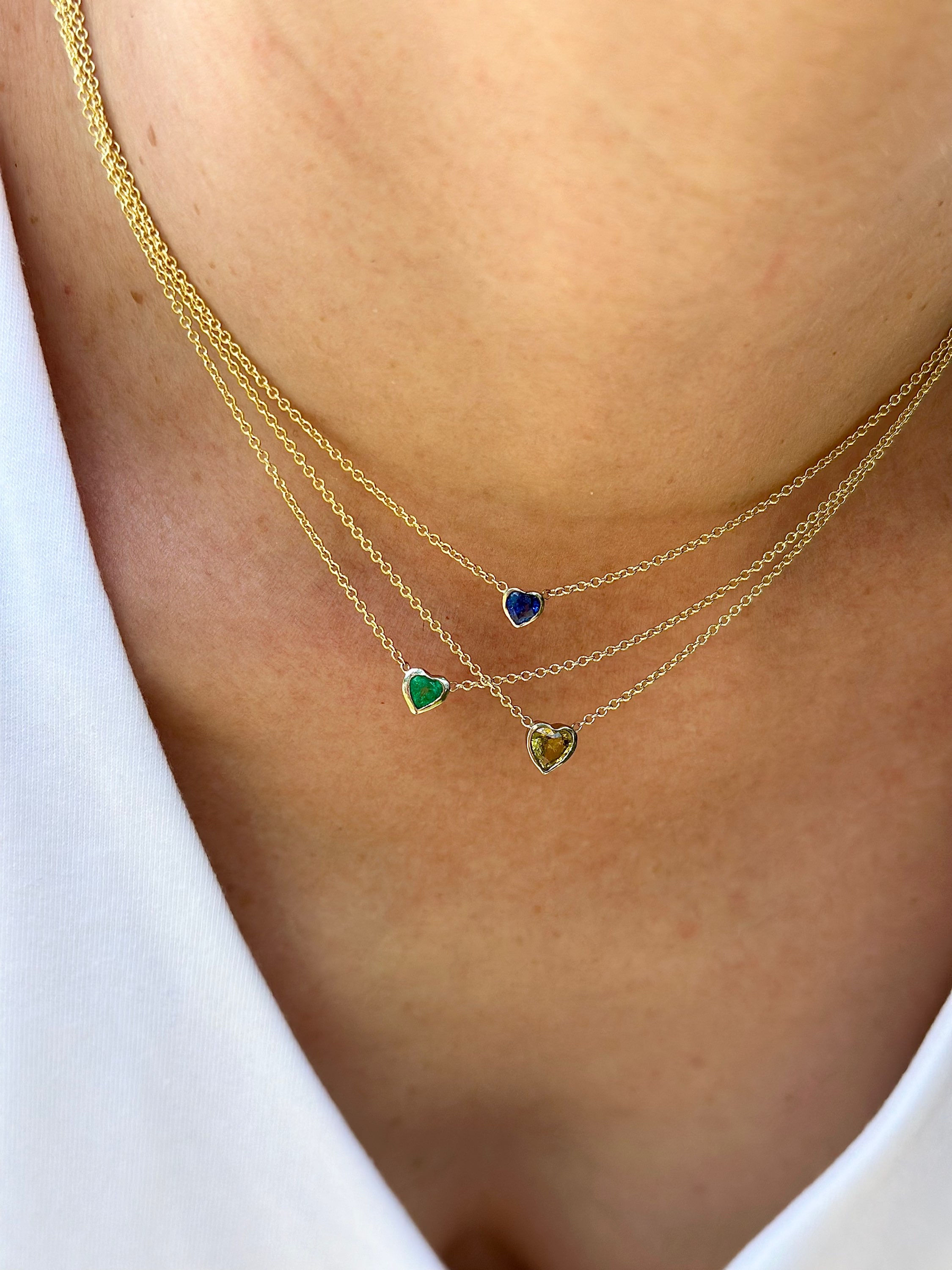 Precious Gemstone Heart Necklaces in Gold 