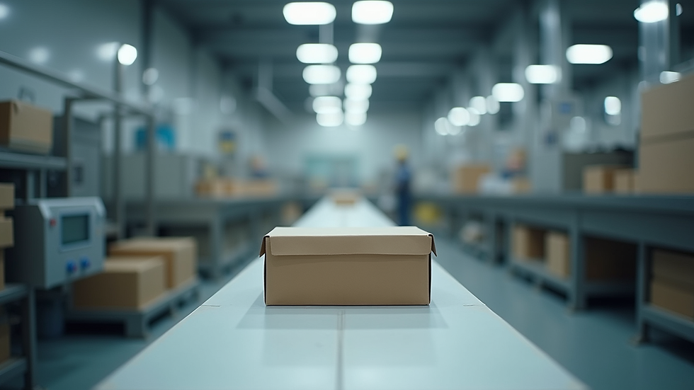 Eye-level view of a packaging quality control inspection in a factory