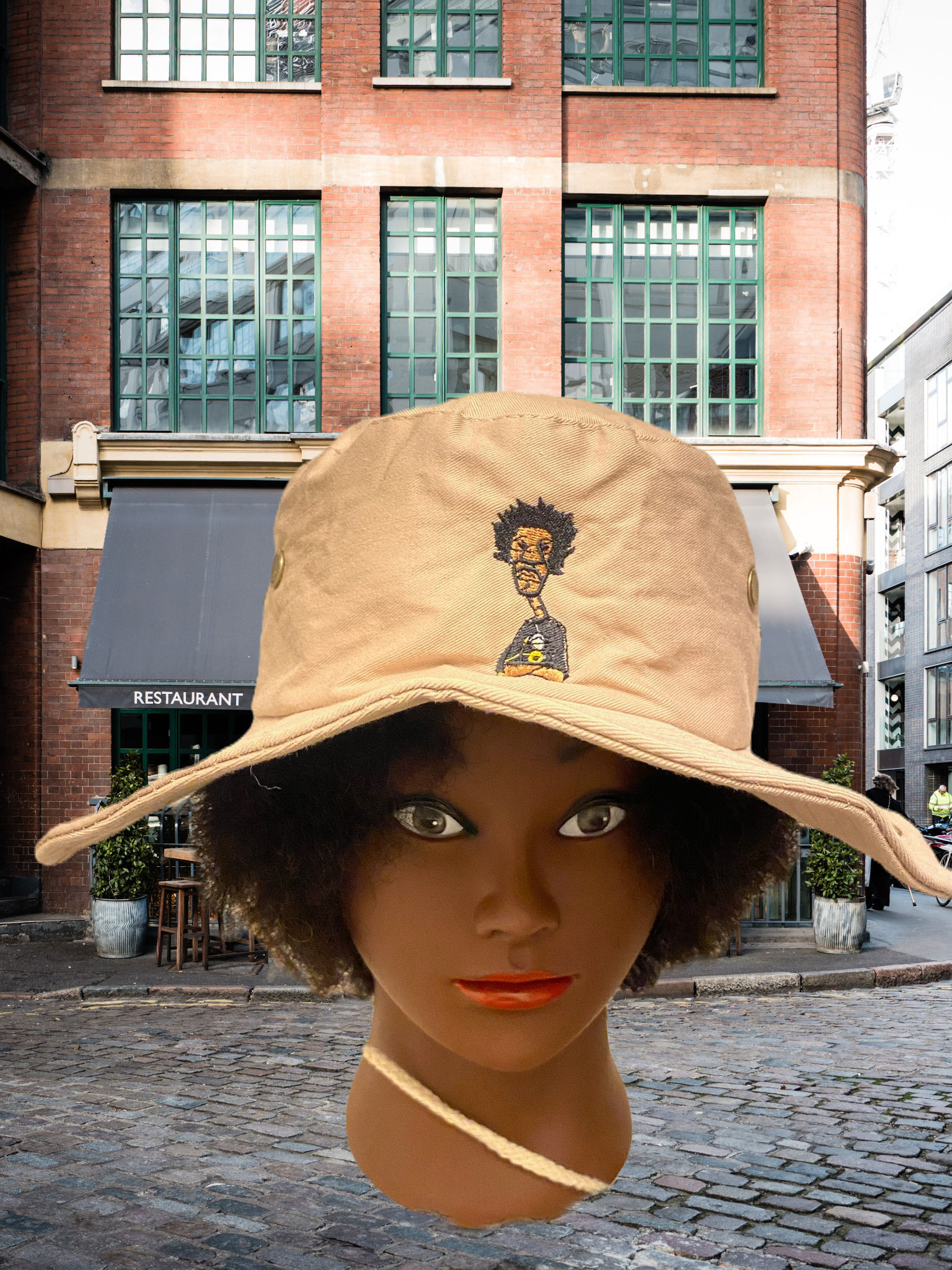 Nickel G. Beige With Black Logo Bucket Hat