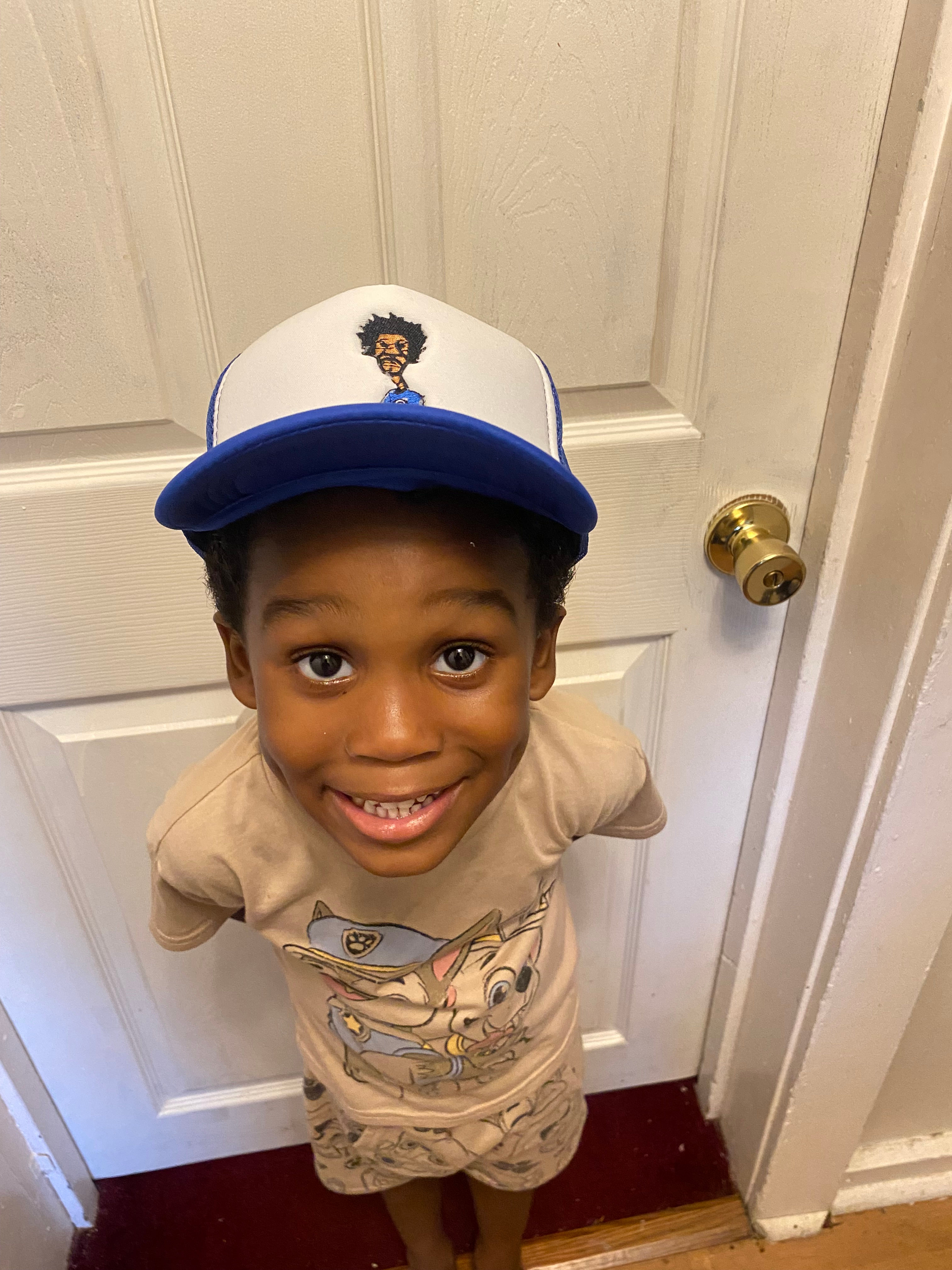 Nickel G. Blue and White Unisex Kids Trucker Cap