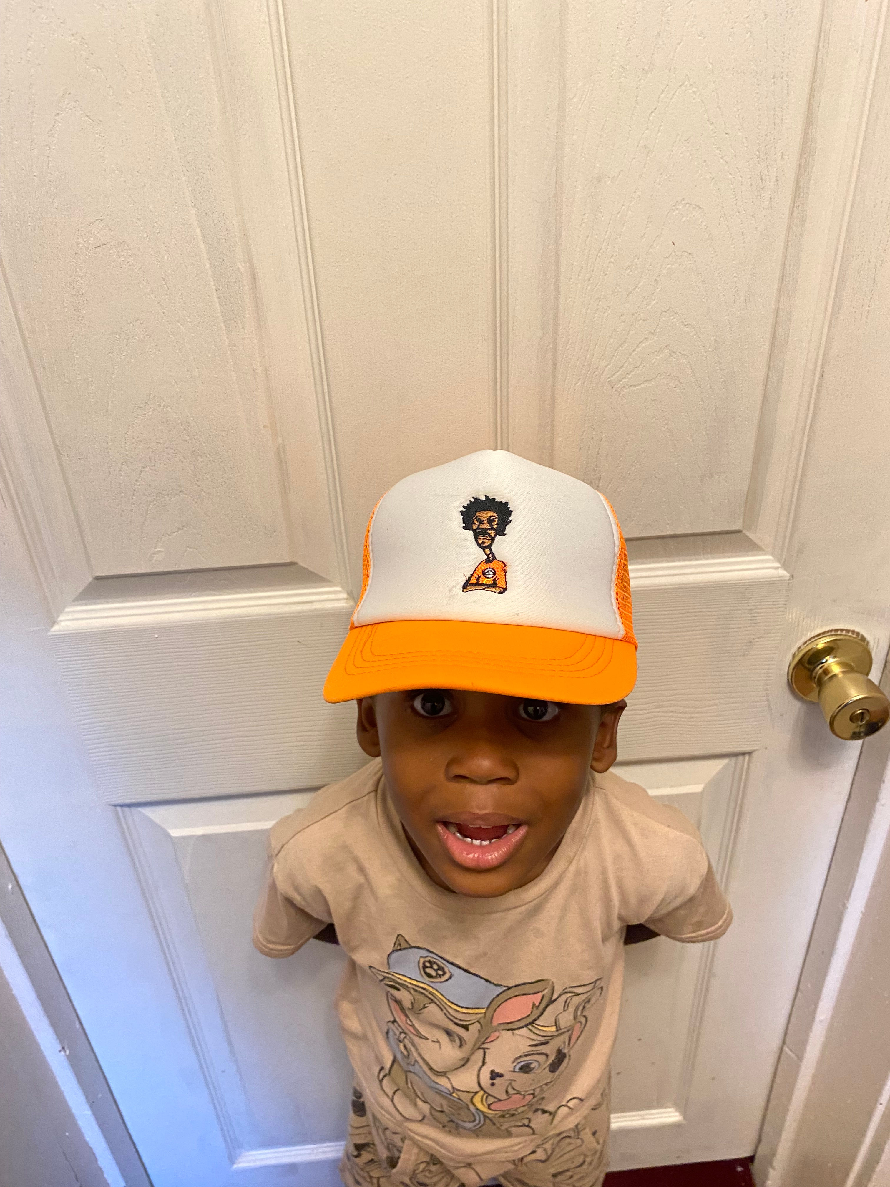 Nickel G. Orange and White Unisex Kids Trucker Cap