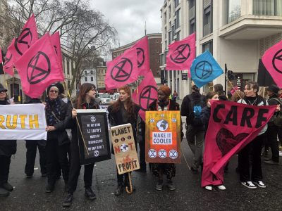 Extinction Rebellion protesters campaigning to cancel the next London Fashion Week