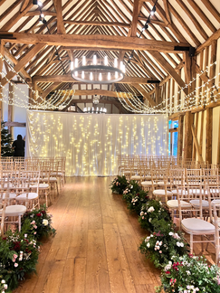 Fairy lights and draping for elegant wedding venue Newbury styling