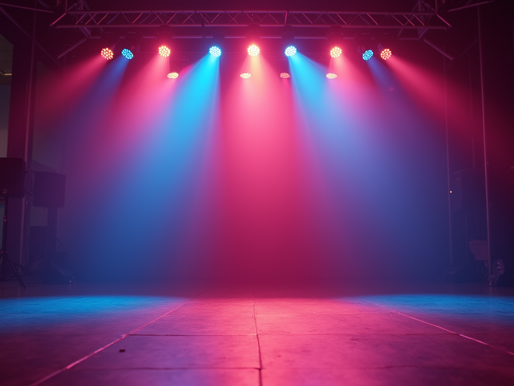 Elegant event lighting setup with colourful spotlights and uplighting