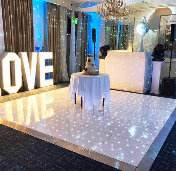 white starlit dance floor at a wedding in Oxfordshire 