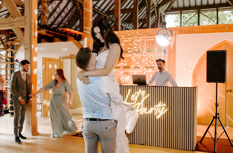 Rustic wedding DJ at Rivervale Barn, Yateley
