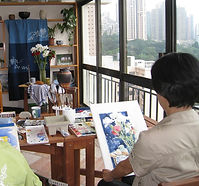 2008 painting flowers on balcony.JPG