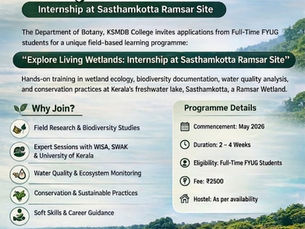 EXPLORE LIVING WETLANDS: INTERNSHIP AT SASTHAMKOTTA RAMSAR SITE
