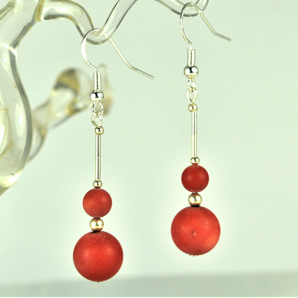 Sea bamboo and sterling silver handmade gemstone earrings