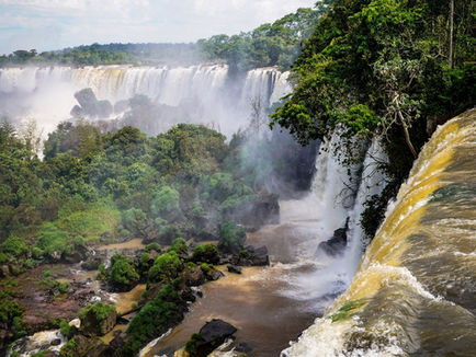 Panoramic view of Iguazu Falls and rainforest in Iguazu National Park, Argentina