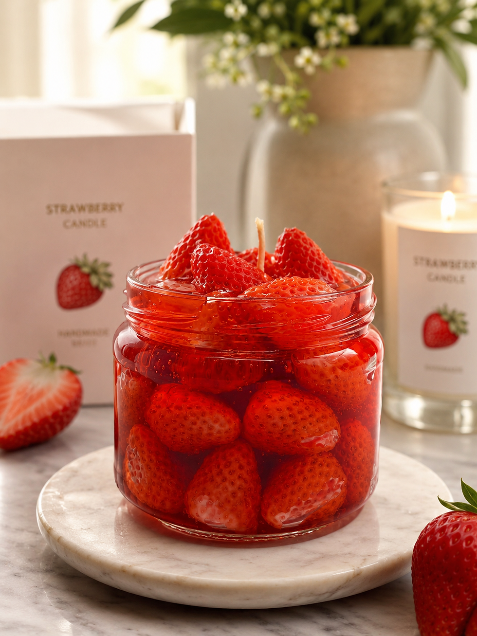 Küçük resim: COLORİDO DEKORATİF ÇİLEK REÇELİ GÖRÜNÜMLÜ ÇİLEK AROMALI MUM