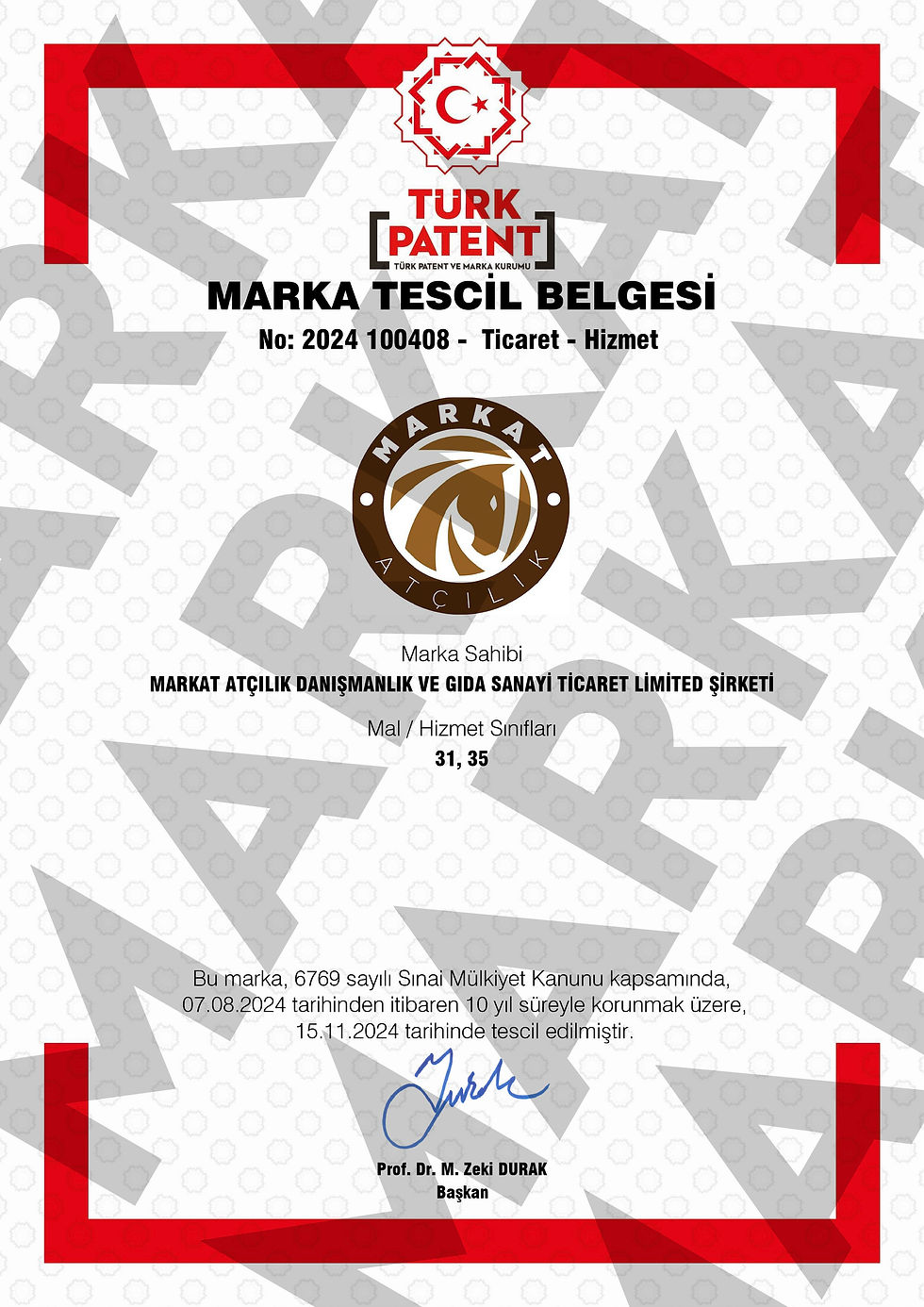 Markat Tescil Belgesi