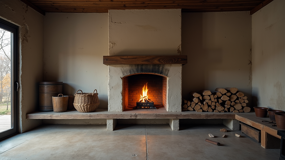 Wide angle view of a clean and organized fireplace maintenance area