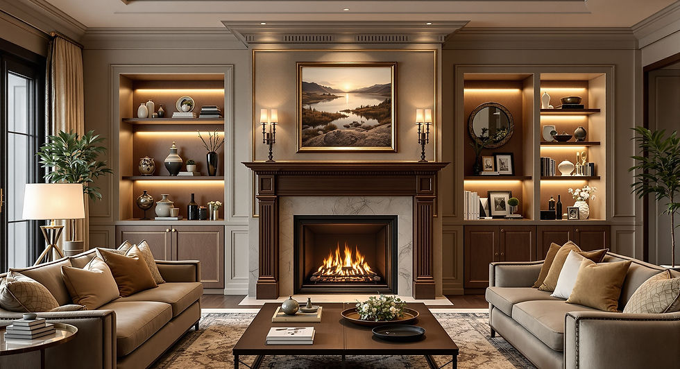 Formal living room with classic fireplace