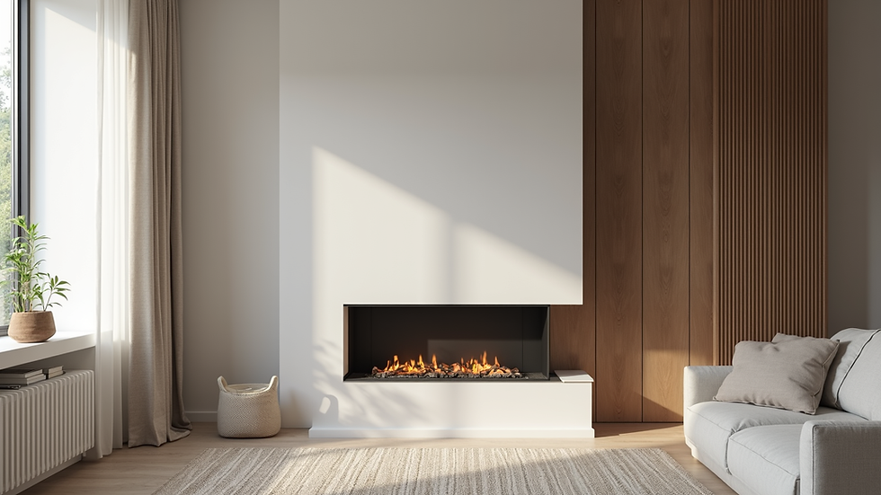 Eye-level view of a modern living room wall prepared for fireplace installation