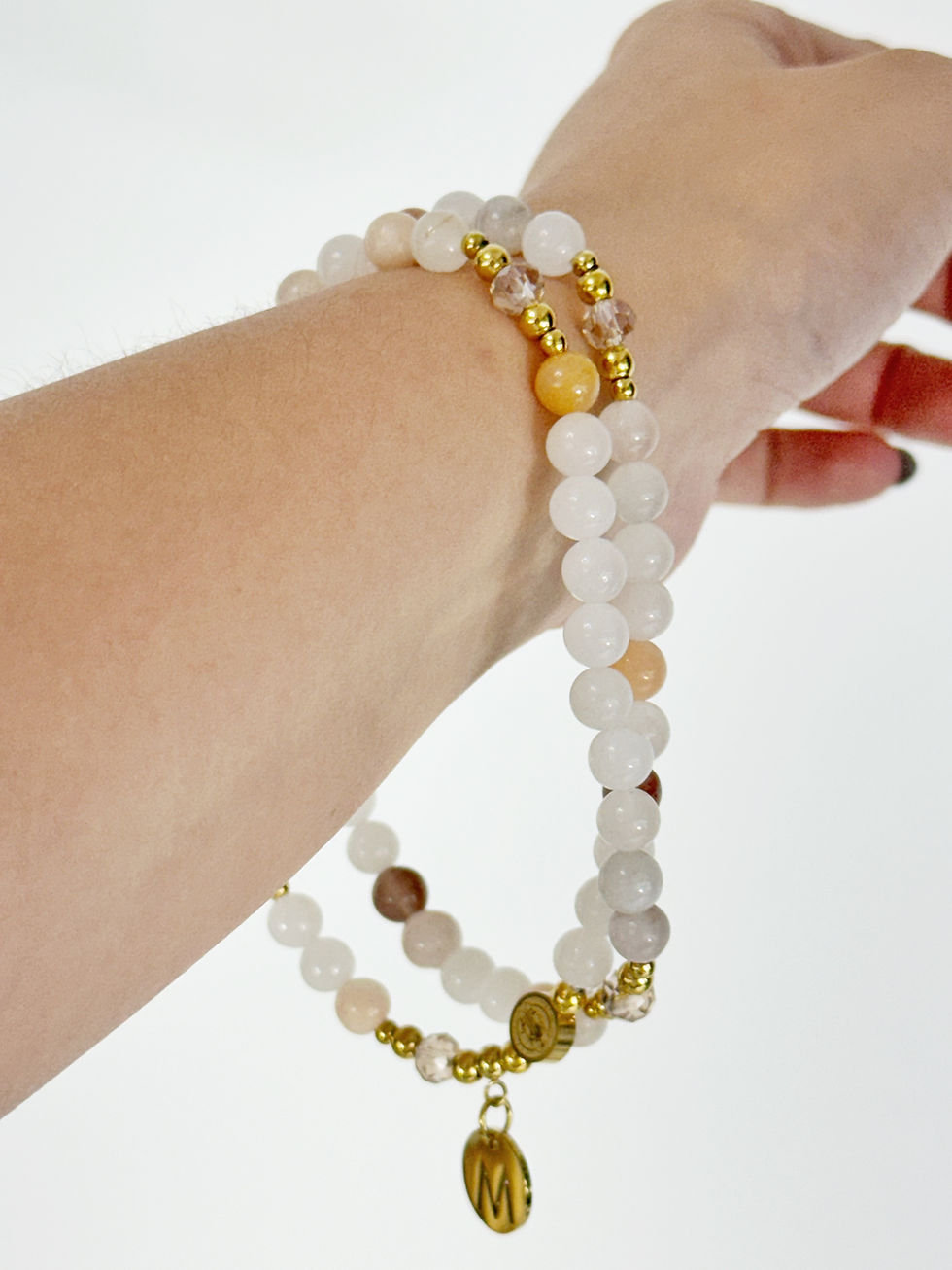 Miniatura: Rosario Pulsera Personalizado Beige y blanco