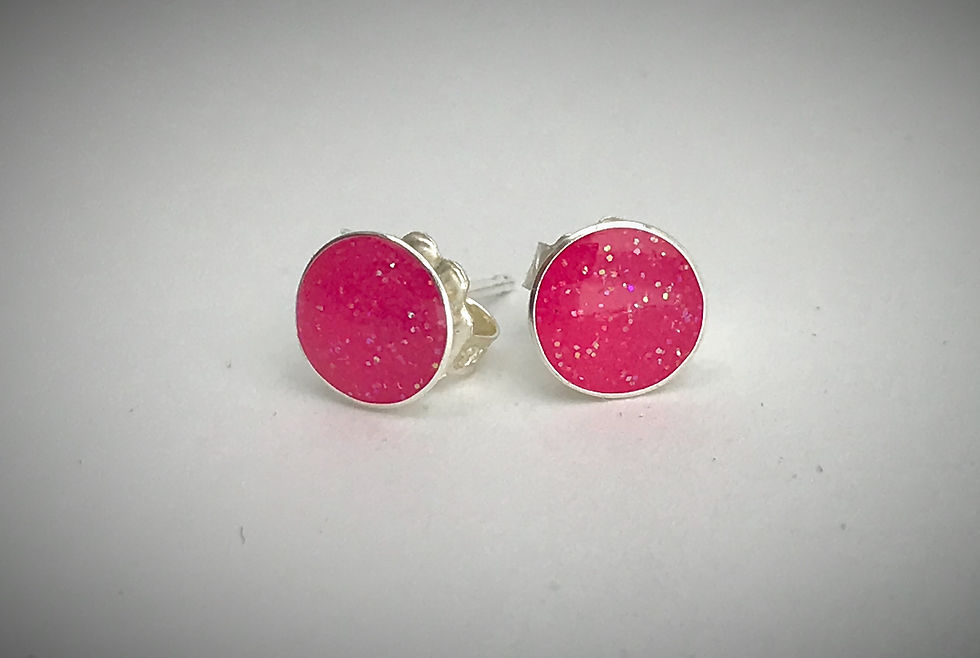 Sterling Large Hot Pink Resin Post Earrings