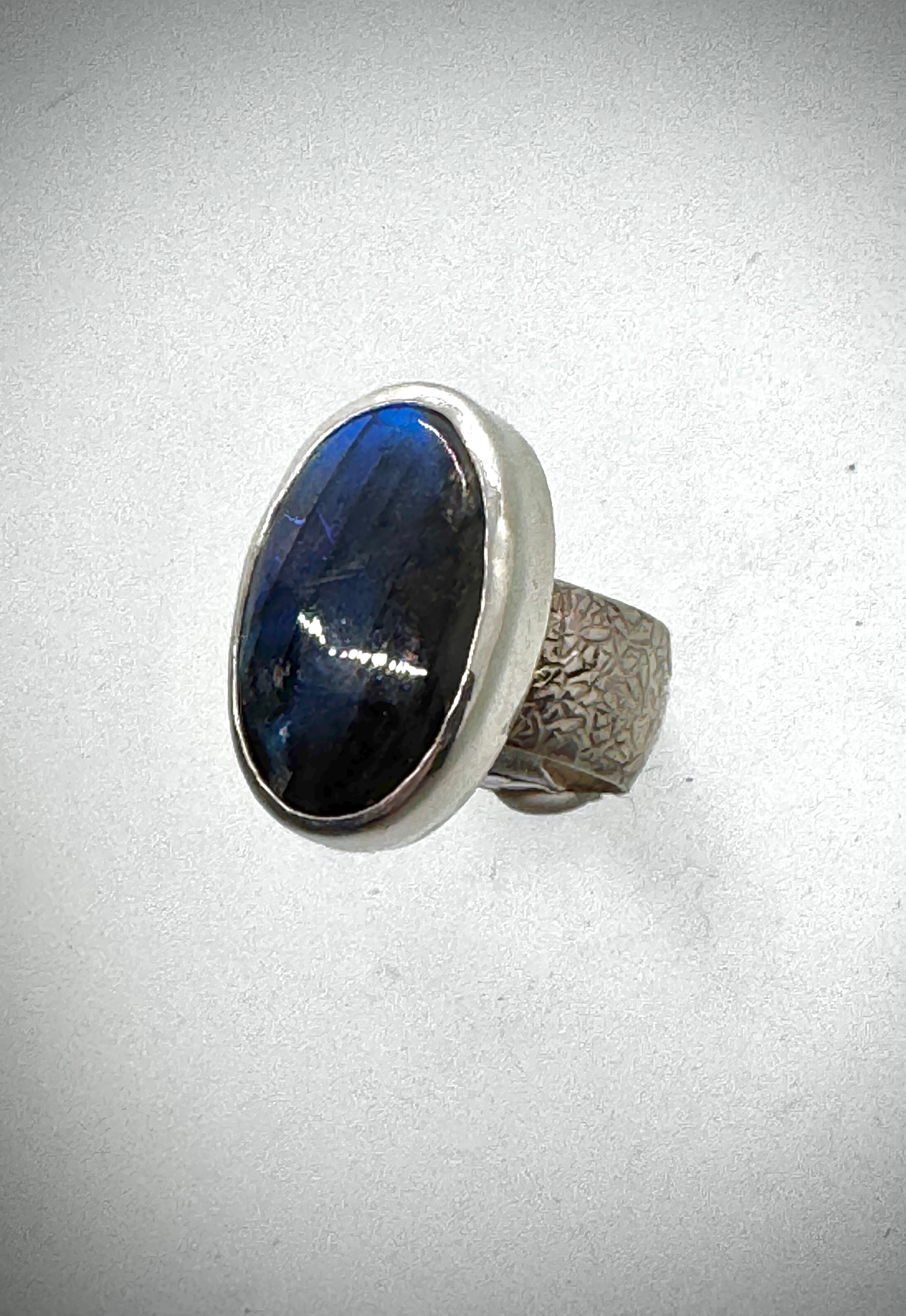 Sterling Labradorite Wide Band Ring
