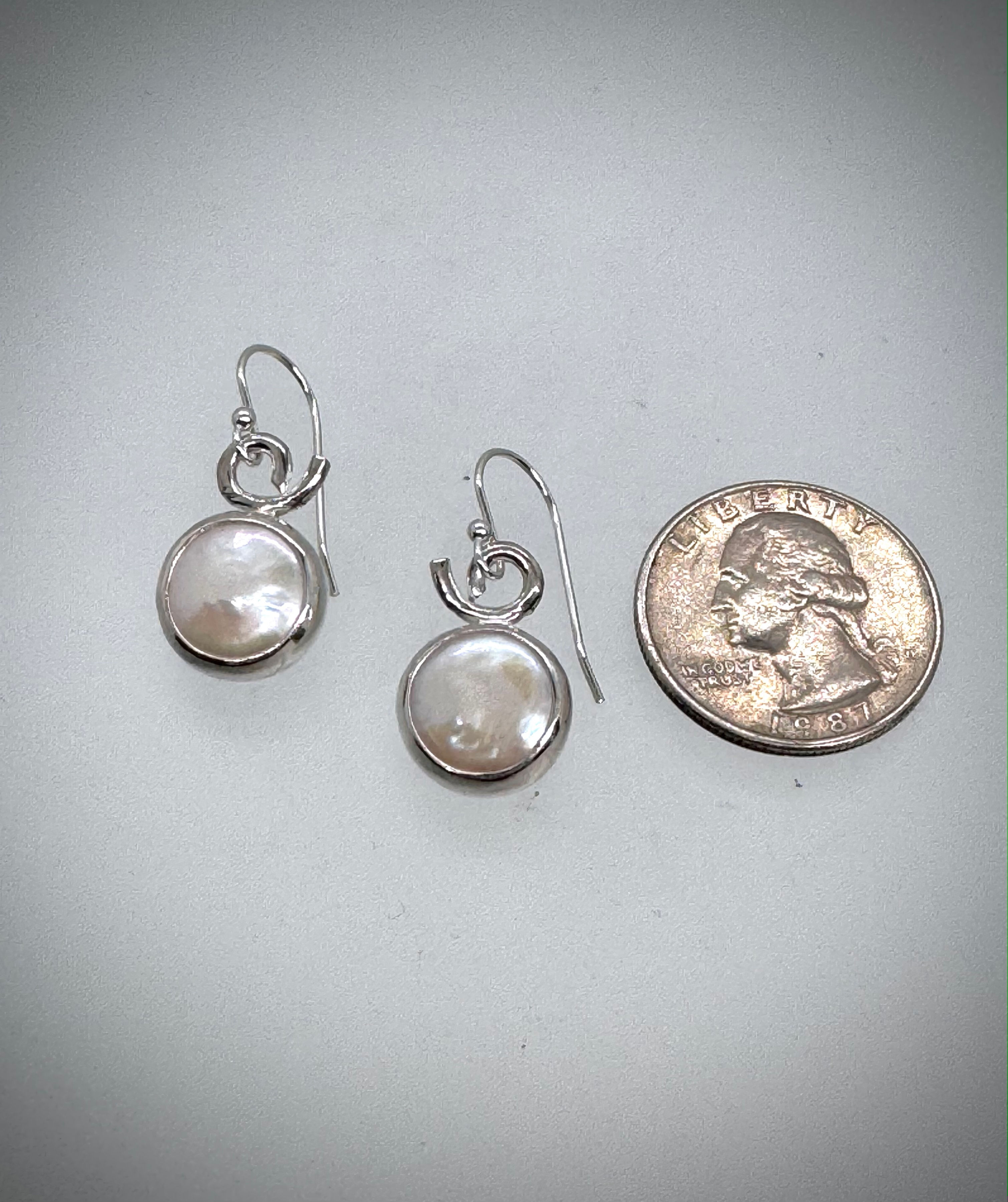 Sterling and Freshwater Coin Pearl Earrings 