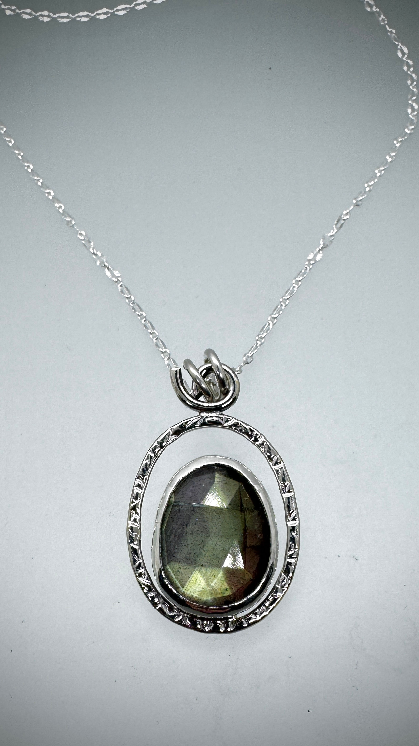 Sterling and Faceted Labradorite Halo Necklace 