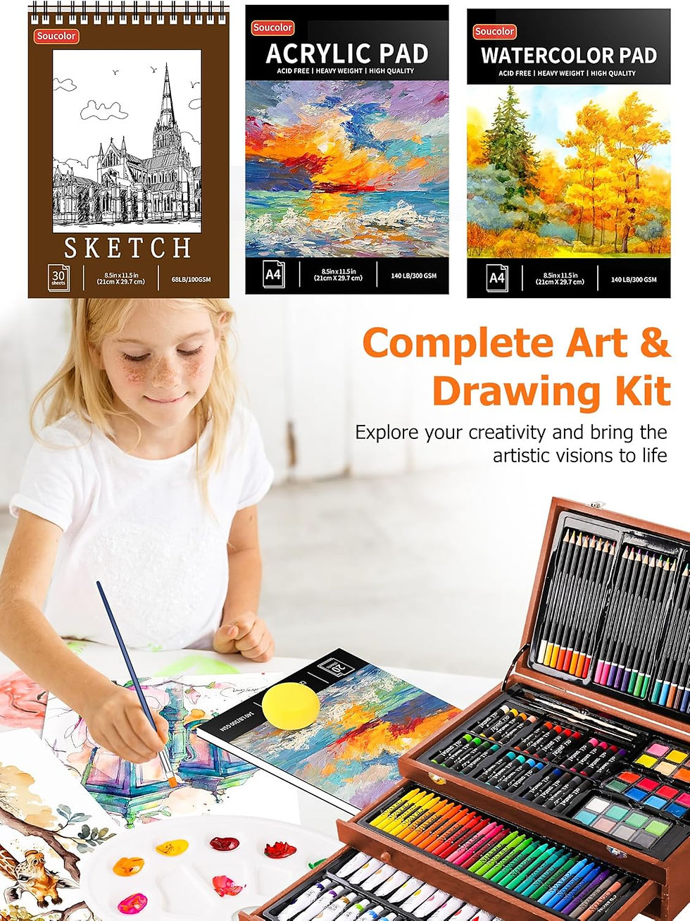 Thumbnail: Soucolor Art Supplies, 192-Pack Deluxe Art Set Drawing Painting Supplies Art Ki
