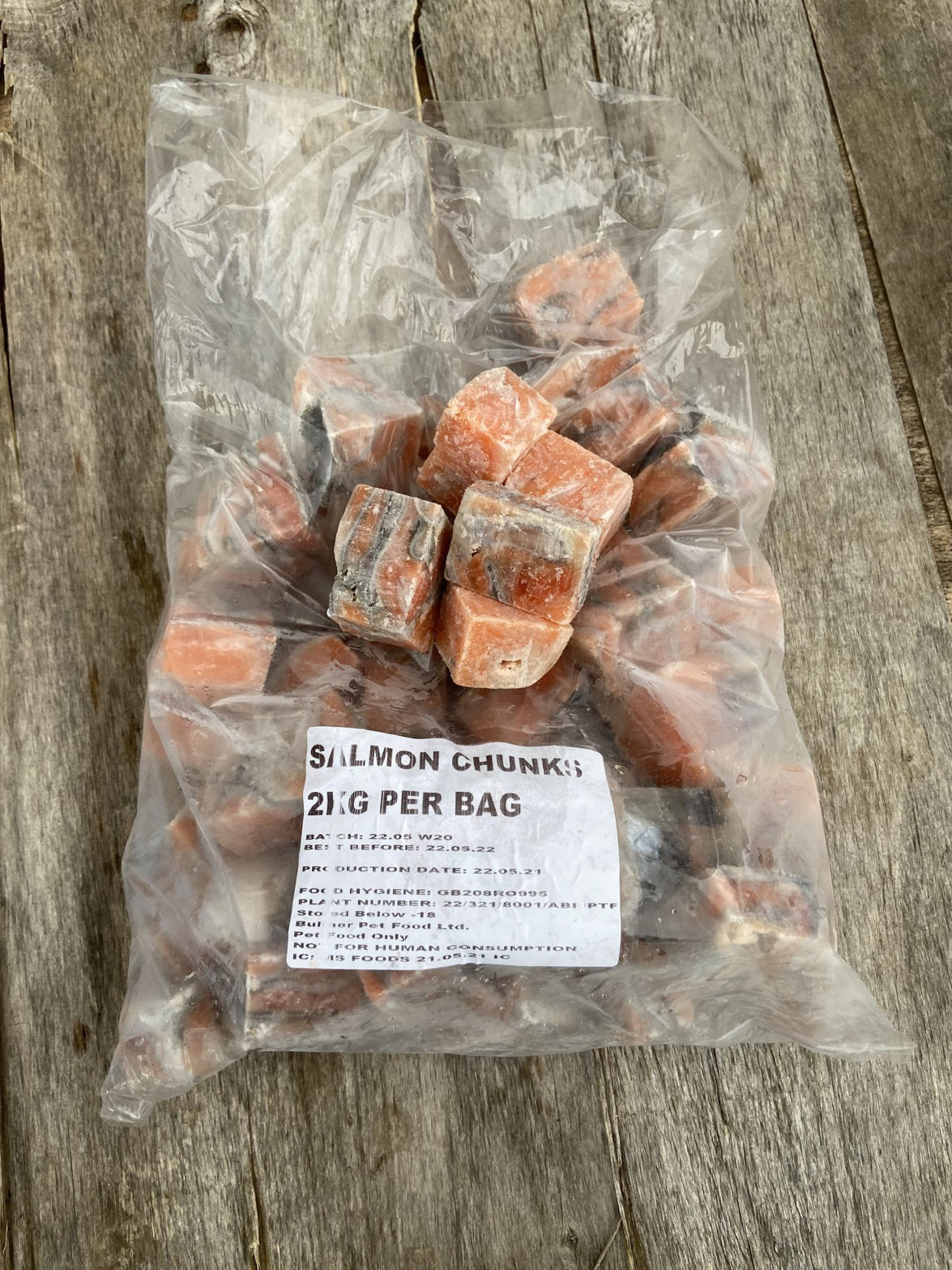 Raw salmon chunks for dogs, diy dog food, pet shops nottingham