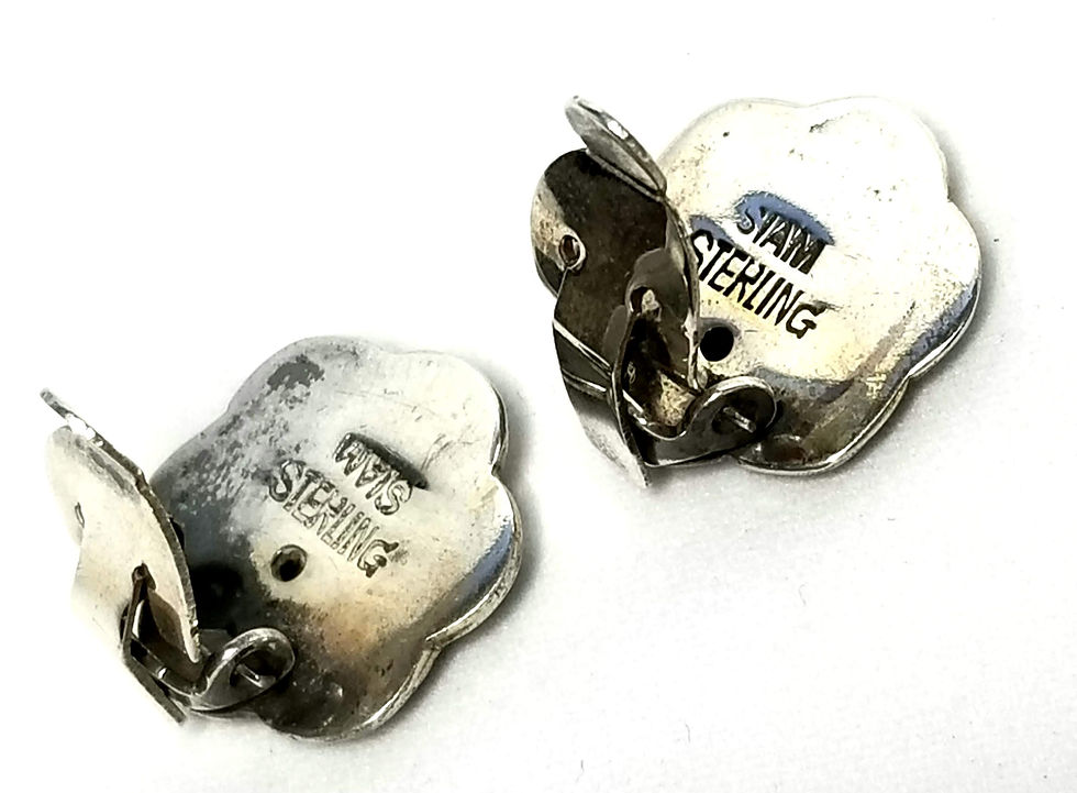 Thumbnail: Designer by Siam, earrings, clip on, dancer motif, black and silver tone.