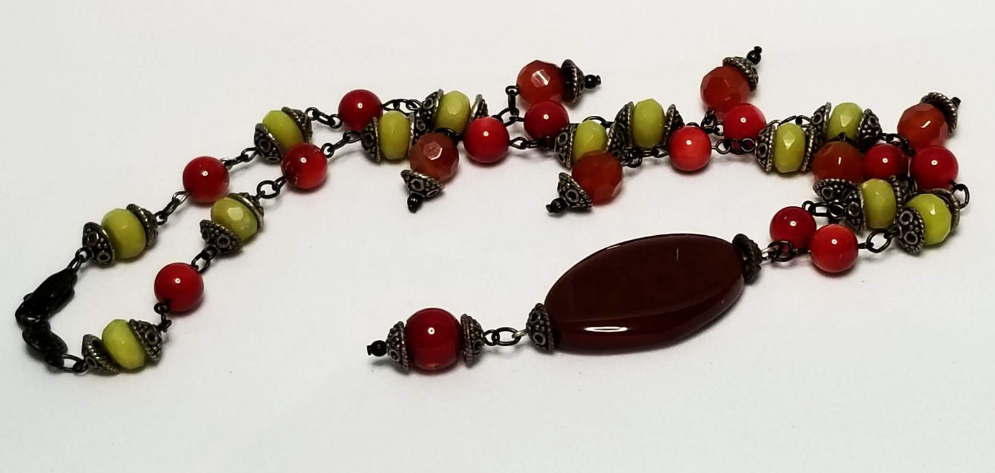 Designer by Bellagio Crystals, necklace, multi colored beads in silver tone.