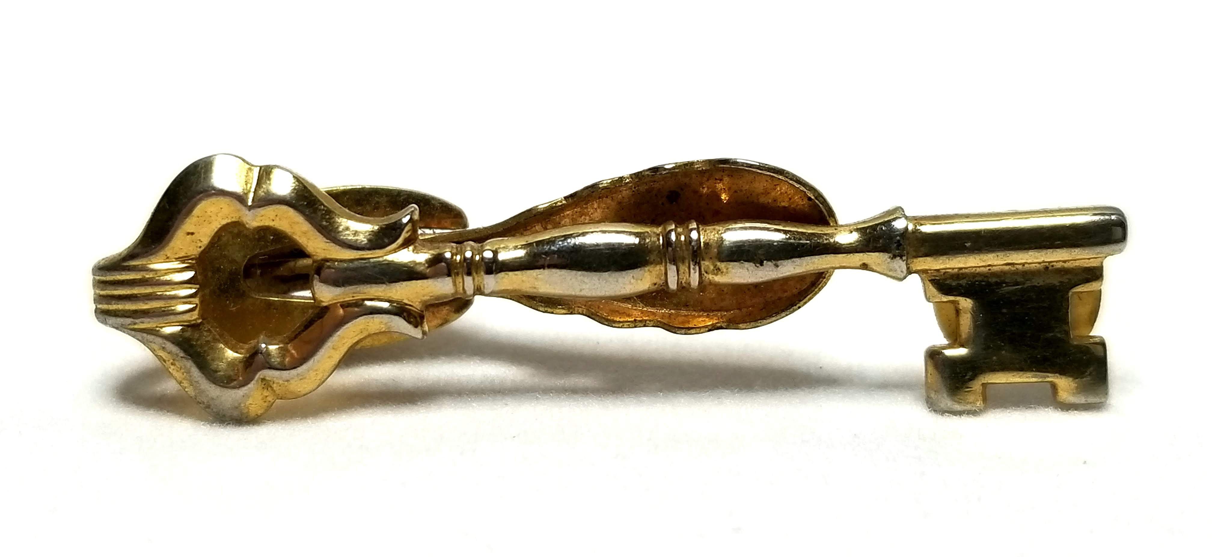 Designer by Hickok USA, tie clip, skeleton key motif, gold tone, 1 1/2 x 3/8 in.