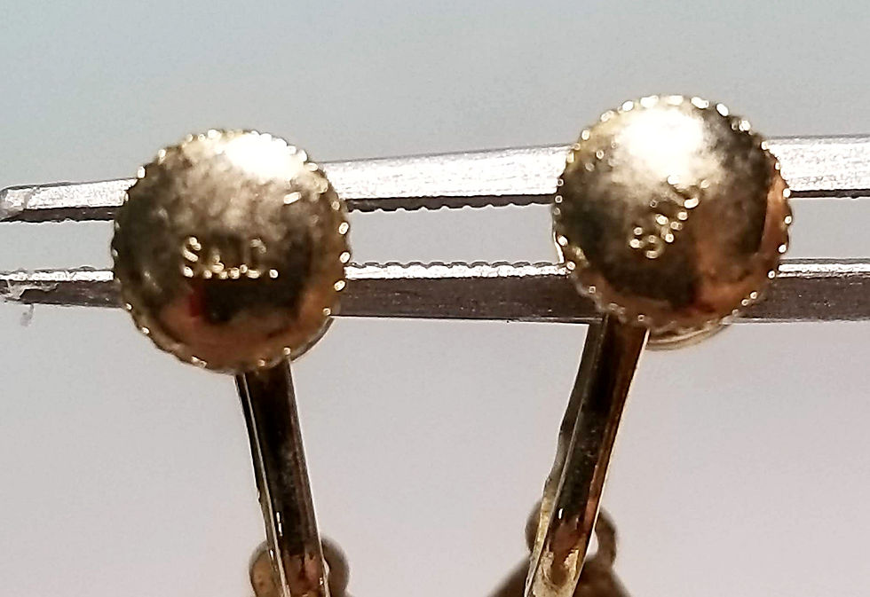 Thumbnail: Designer by SAC, earrings, double pearl earrings, dangle gold tone.