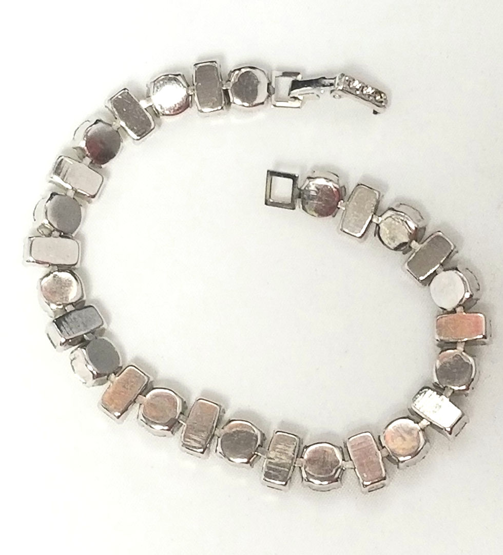 Thumbnail: Rhinestone bracelet, designer by provenance, 7 1/2 inches, silver tone