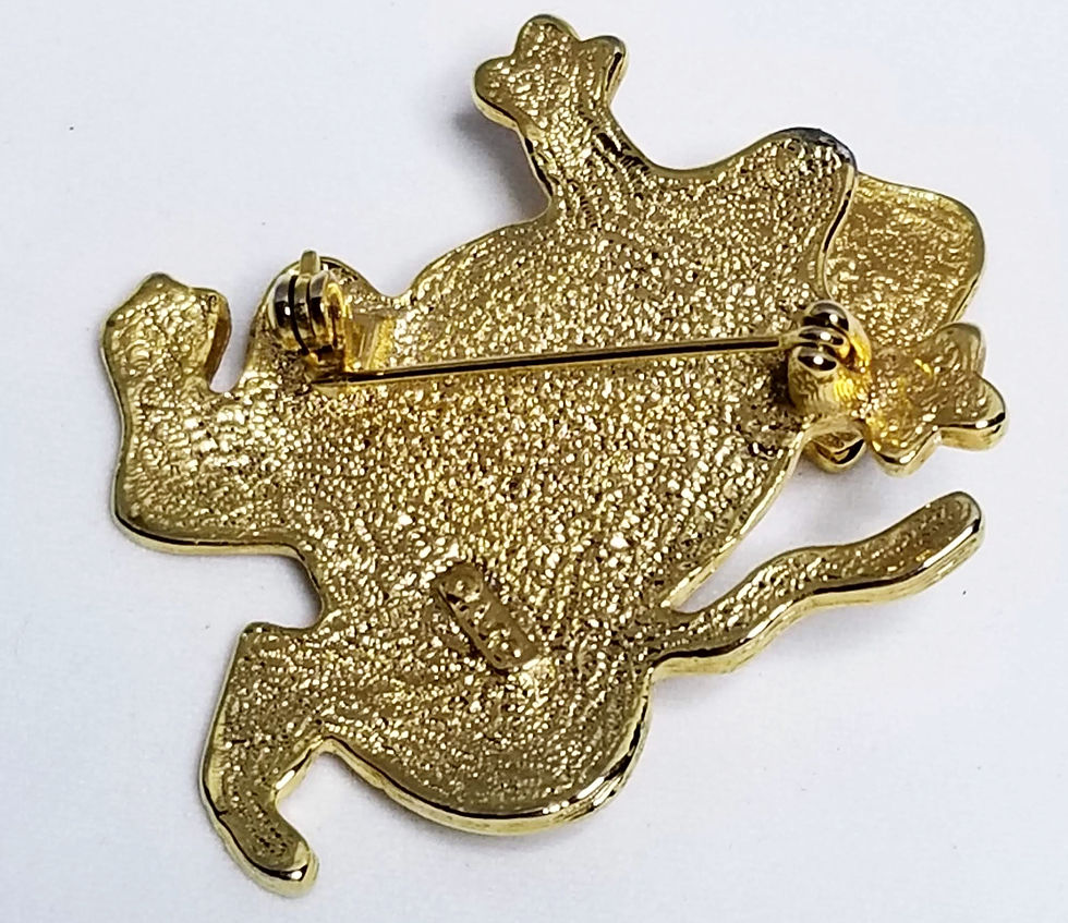 Thumbnail: Designer by JC. brooch, cat motif, moving head, gold tone pot metal.