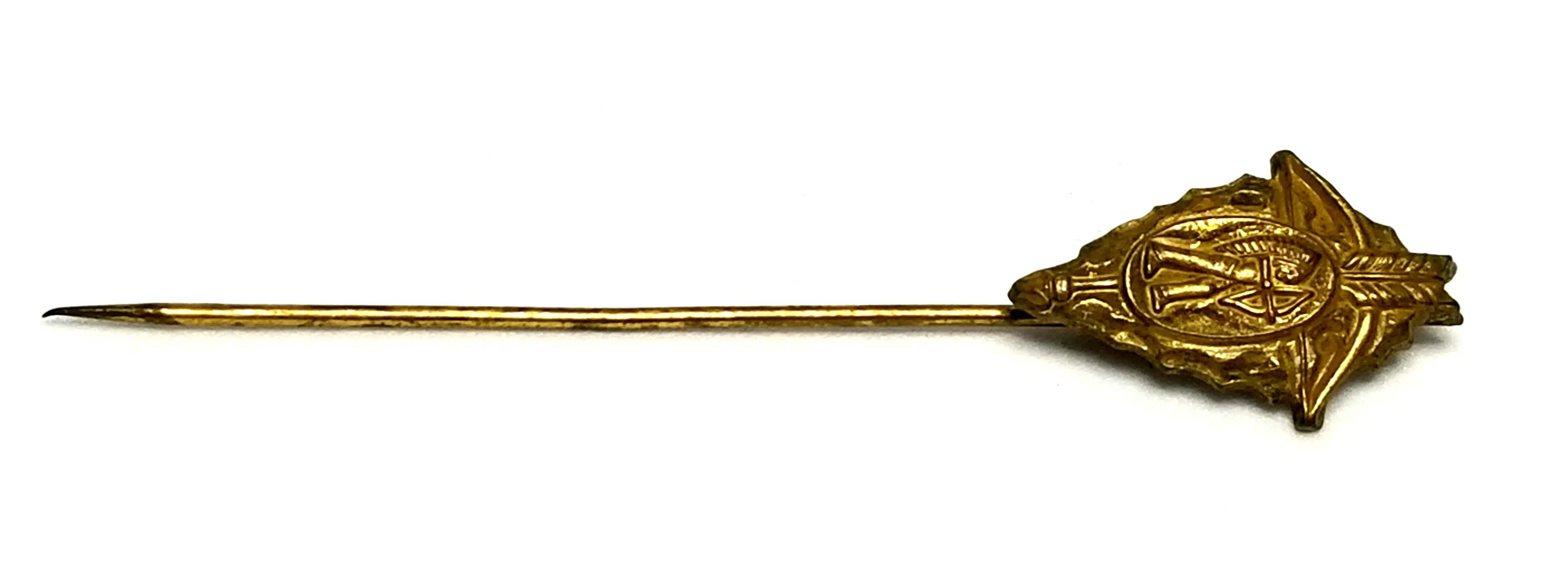 Designer by provenance, straight pin, bow and arrow motif, gold tone.