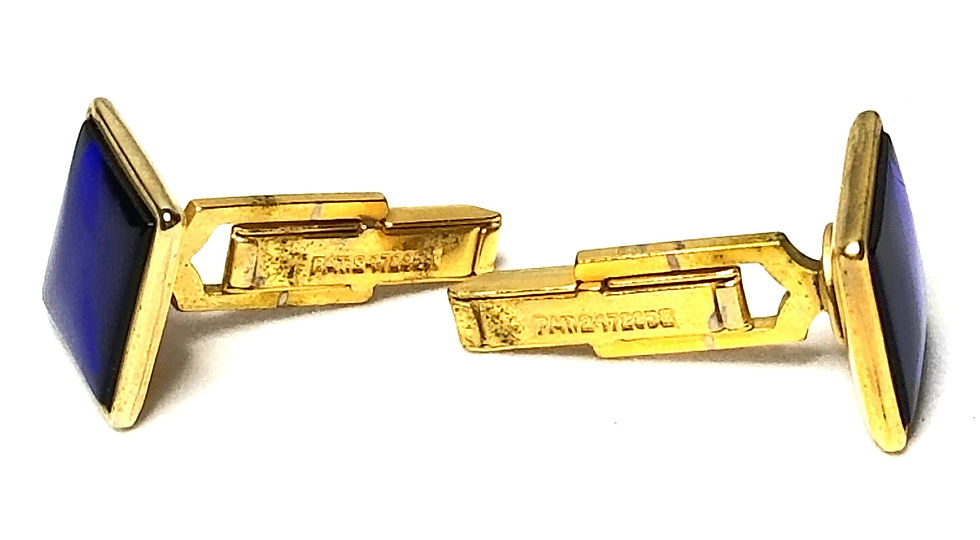 Thumbnail: Designer by provenance, cuff links, blue inlay in gold tone pot metal, 1/2 inch
