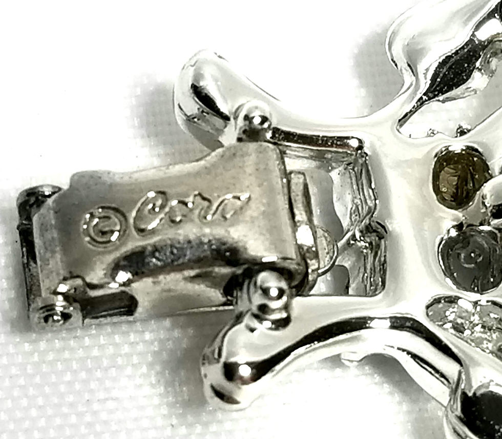 Thumbnail: Designer by Coro, bracelet, moonstone like glass stones, white enamel.