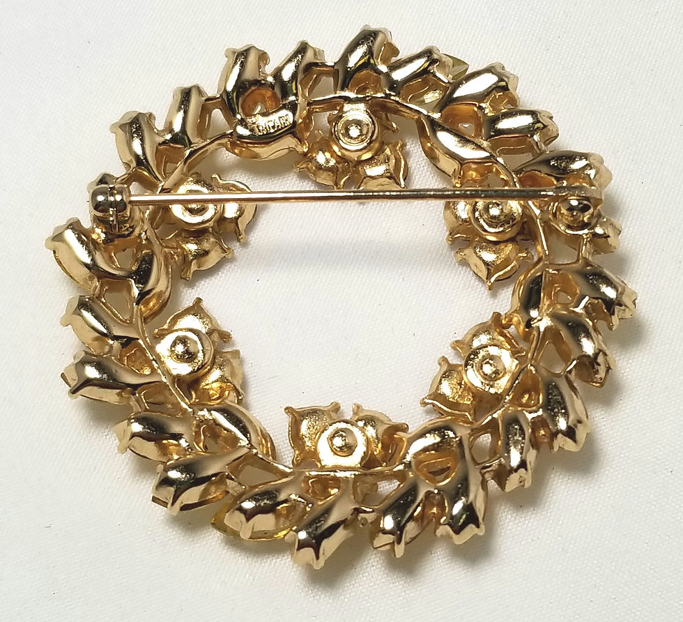Thumbnail: Crown Trifari, lemon yellow and brown crystals gold tone brooch, 2 inches