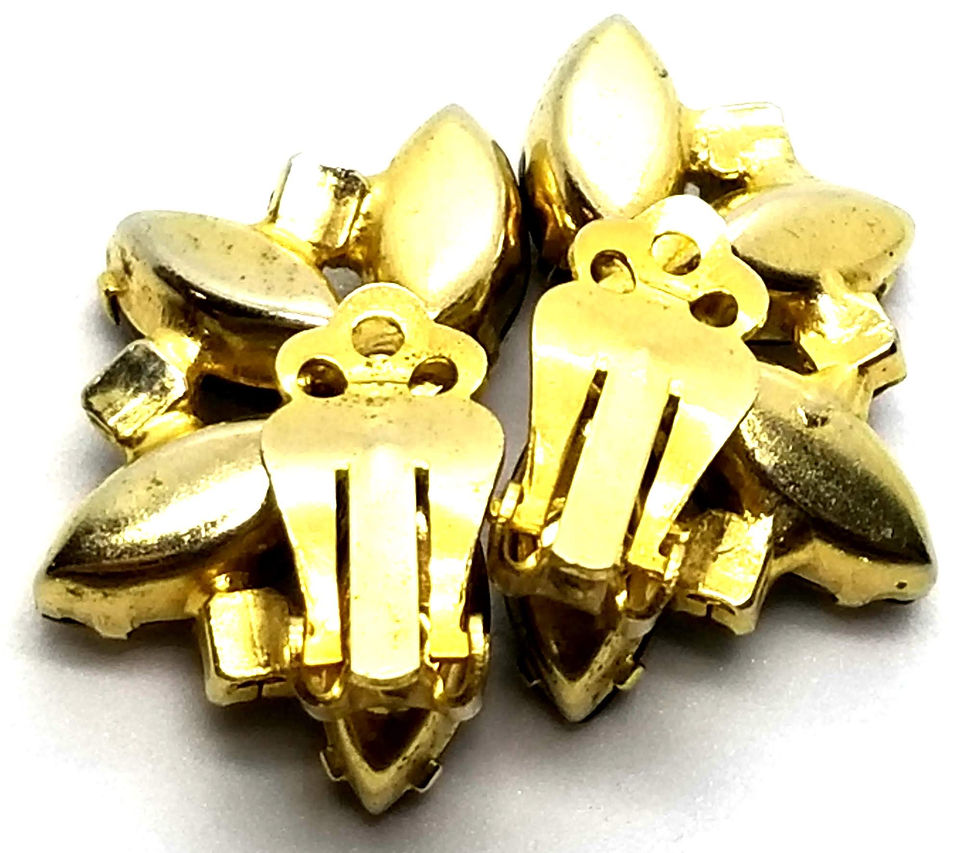 Thumbnail: Designer by provenance, set, bracelet/earrings, black/smoky navettes, gold tone.
