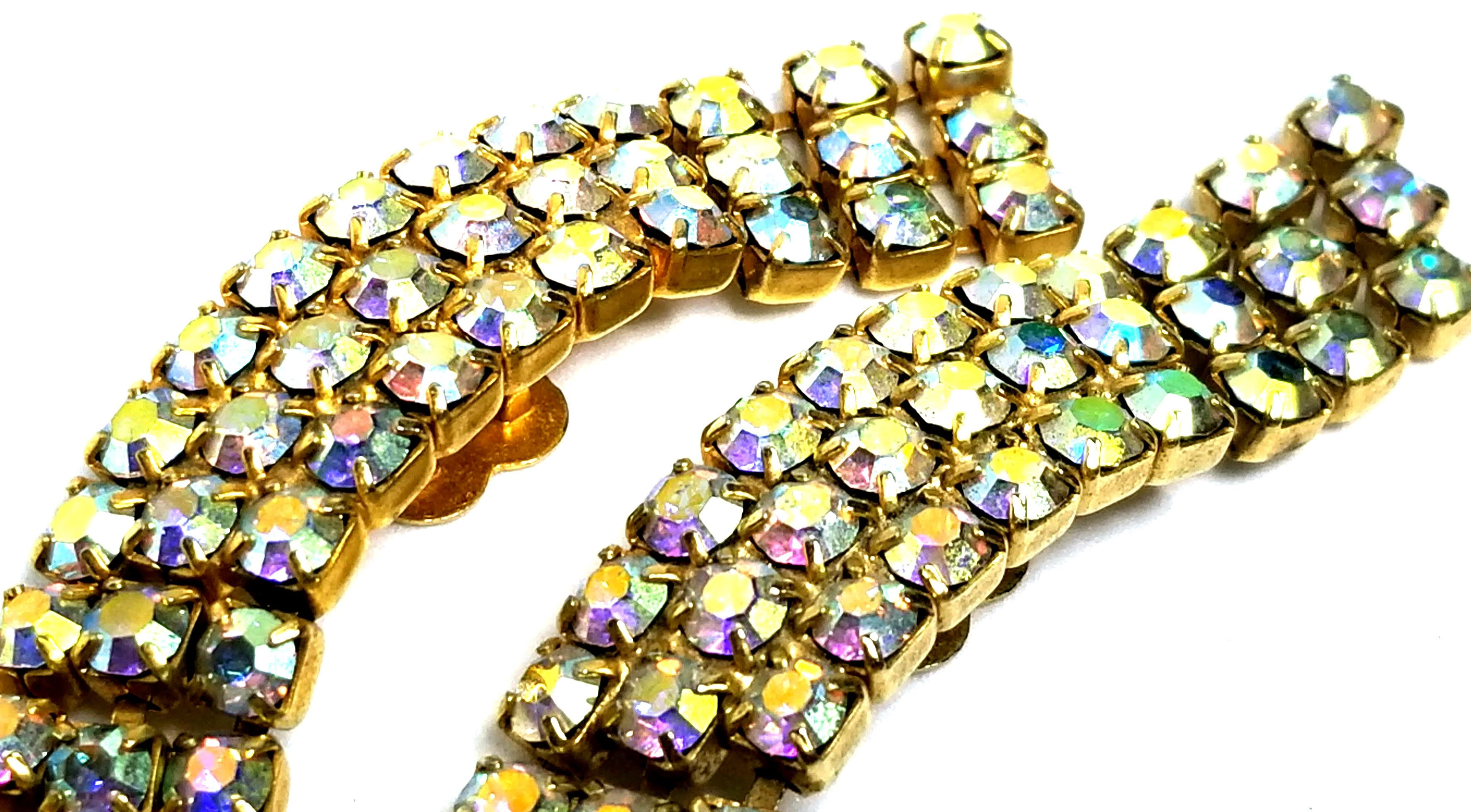 Designer by provenance, shoe clips, opalescent glass crystals, gold tone.