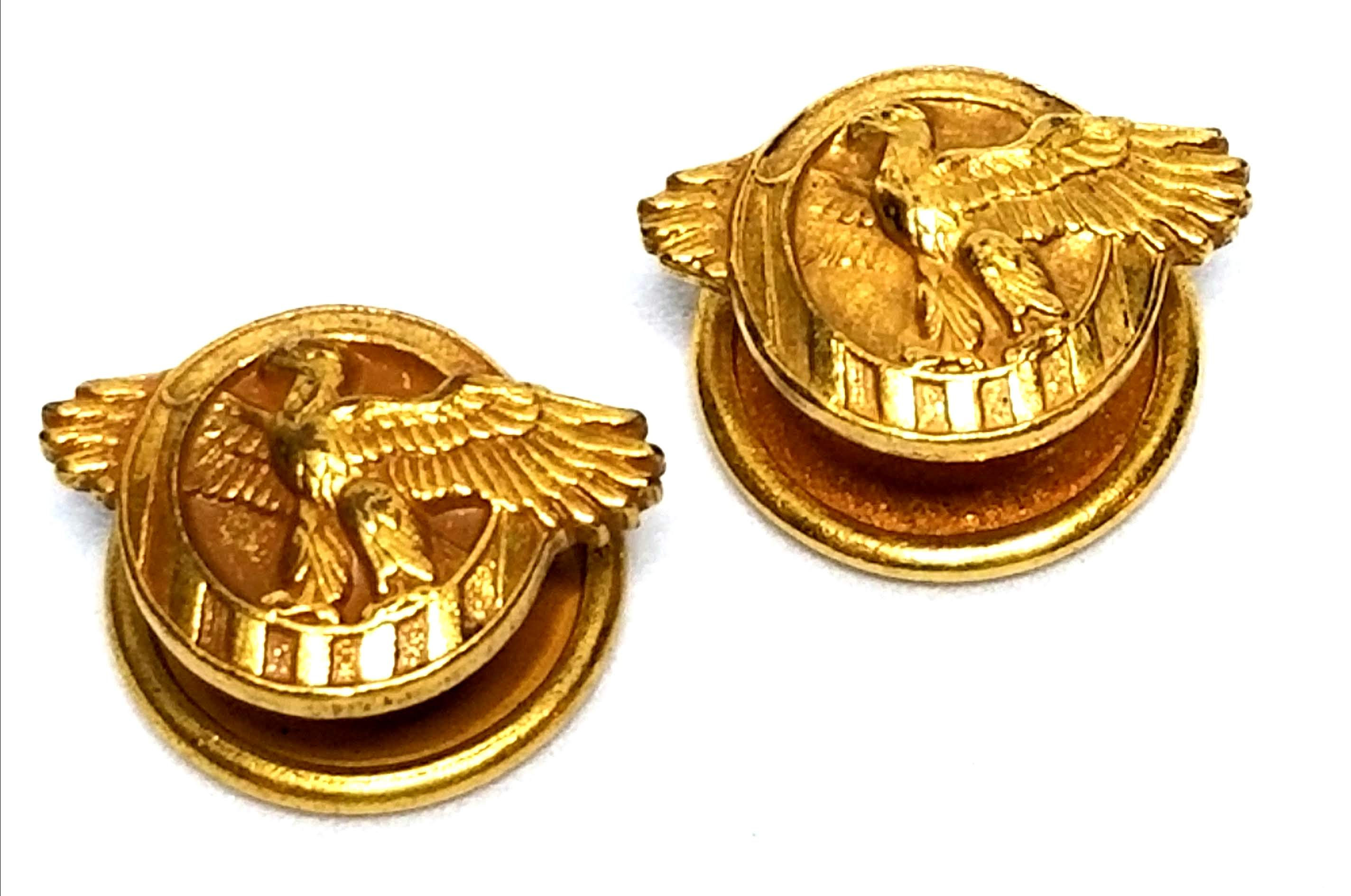 Designer by provenance, buttons (two), French, eagles motif, gold tone.