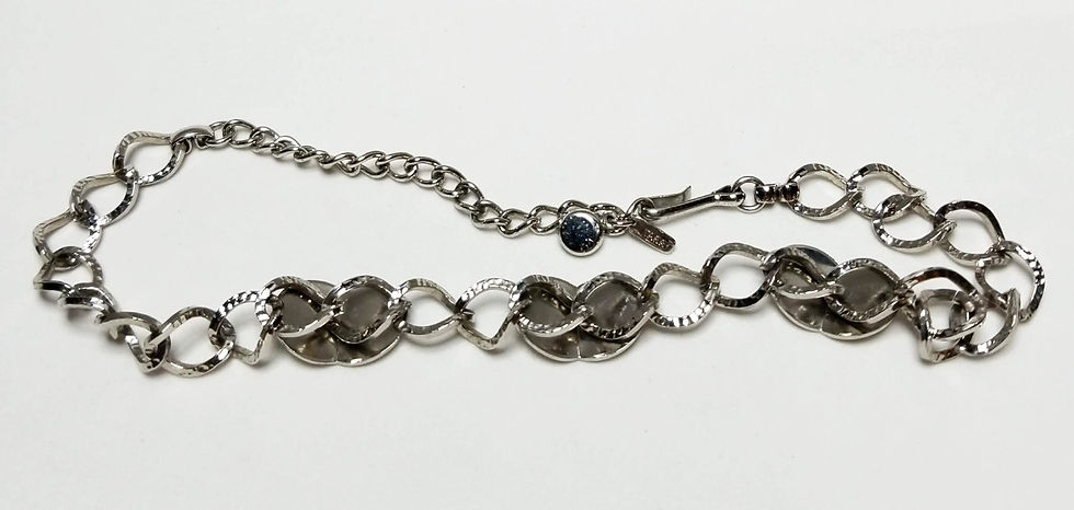 Thumbnail: Designer by Tara, necklace, hearts motif, silver tone pot metal, 16 inches.