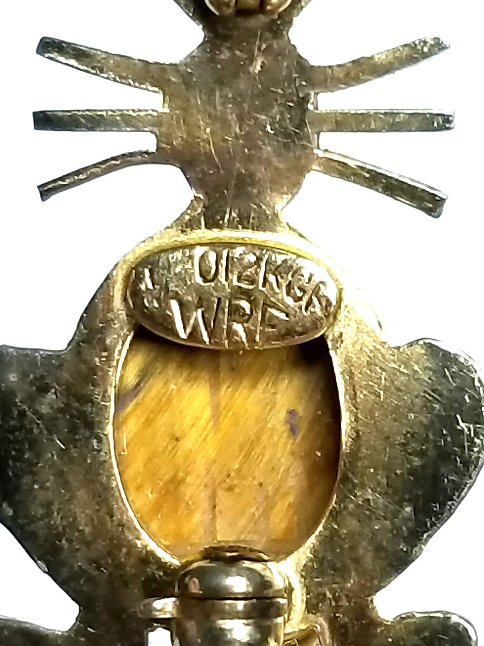 Thumbnail: Designer By WRF, brooch, bunny motif, 12 kt gold filled, brown tiger eye stone.
