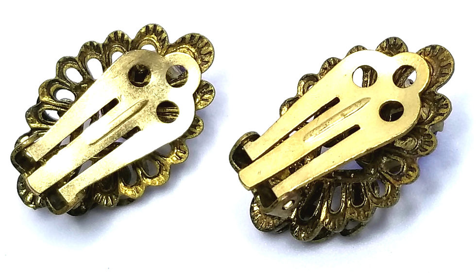 Thumbnail: Designer by provenance, earrings, clip on, blue faceted stones, gold tone.